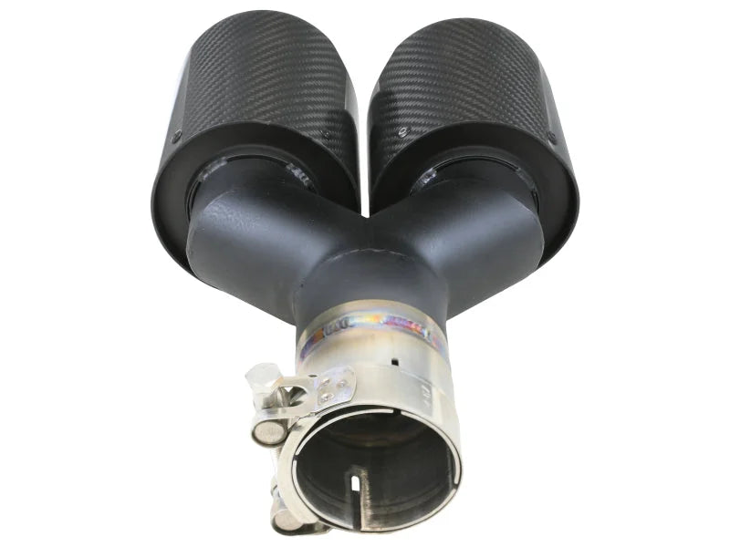 aFe Takeda 2.5in 304 Stainless Steel Clamp-on Exhaust Tip Driver side 2.5in Inlet 4in Dual-Carbon - Additional View 5