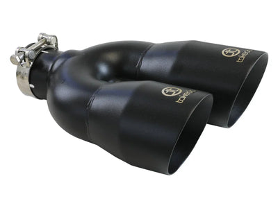 aFe Takeda 2.5in 304 Stainless Steel Clamp-on Exhaust Tip Driver Side 2.5in Inlet 4inDual-Black - Main Product View