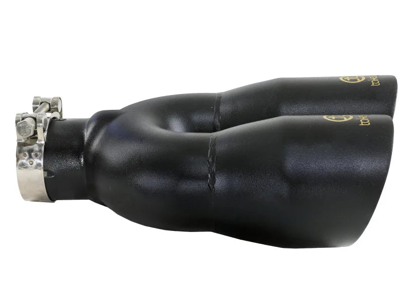 aFe Takeda 2.5in 304 Stainless Steel Clamp-on Exhaust Tip Driver Side 2.5in Inlet 4inDual-Black - Installation View