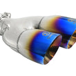 Load image into Gallery viewer, aFe Takeda 2.5in 304 Stainless Steel Clamp-on Exhaust Tip Driver Side 2.5in Inlet 4inDual-Blue Flame - Main Product View