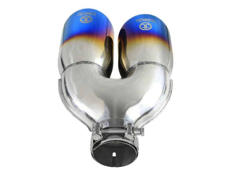 aFe Takeda 2.5in 304 Stainless Steel Clamp-on Exhaust Tip Driver Side 2.5in Inlet 4inDual-Blue Flame - Additional View 5
