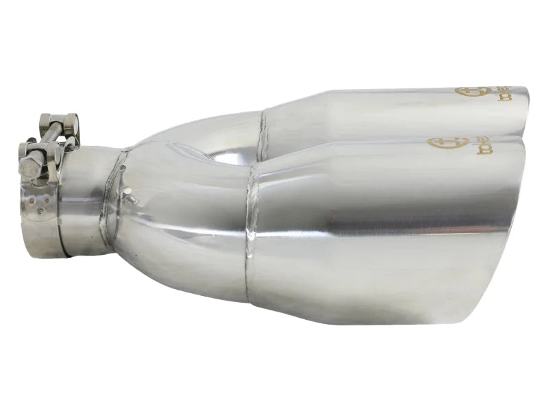 aFe Takeda 2.5in 304 Stainless Steel Clamp-on Exhaust Tip Drivers Side 2.5in Inlet 4inDual- Polished - Additional View 5