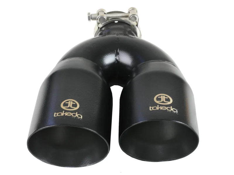 aFe Takeda 2.5in 304 Stainless Steel Clamp-on Exhaust Tip Passenger Side 2.5in Inlet 4inDual - Black - Side View
