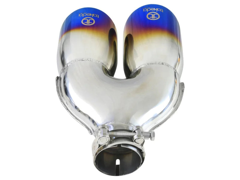 aFe Takeda 2.5in 304 Stainless Steel Clamp-on Exhaust Tip Passenger Side 2.5in Inlet 4inDual - Blue - Additional View 5
