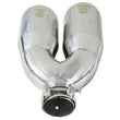 Load image into Gallery viewer, aFe Takeda 2.5in 304 Stainless Steel Clamp-on Tip Passenger Side 2.5in Inlet 4inDual - Polished - Back View