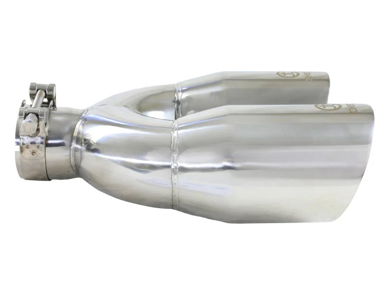 aFe Takeda 2.5in 304 Stainless Steel Clamp-on Tip Passenger Side 2.5in Inlet 4inDual - Polished - Additional View 5