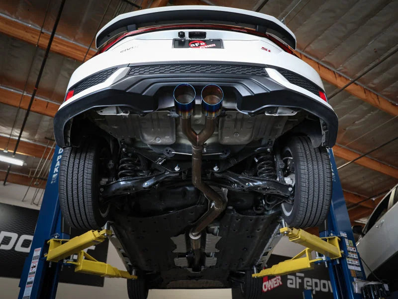 aFe Takeda 2.5in 304SS Cat-Back Exhaust System 17-20 Honda Civic SI Coupe L4-1.5L (t) - BL Flame Tip - Side View