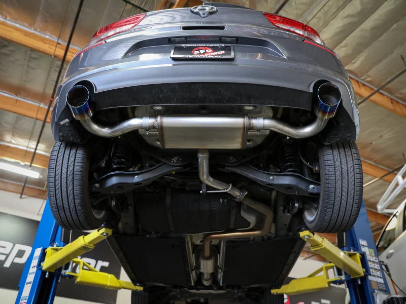 aFe Takeda 2.5in 409 SS Axle-Back Exhaust System Blue Flame 18-20 Hyundai Elantra GT L4-1.6L(t) - Side View