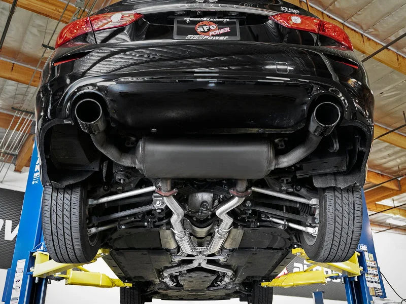 aFe Takeda 2.5in to 3in 304 SS Y-Pipe Exhaust System 16-18 Infiniti Q50/Q60 V6-3.0L (tt) - Side View