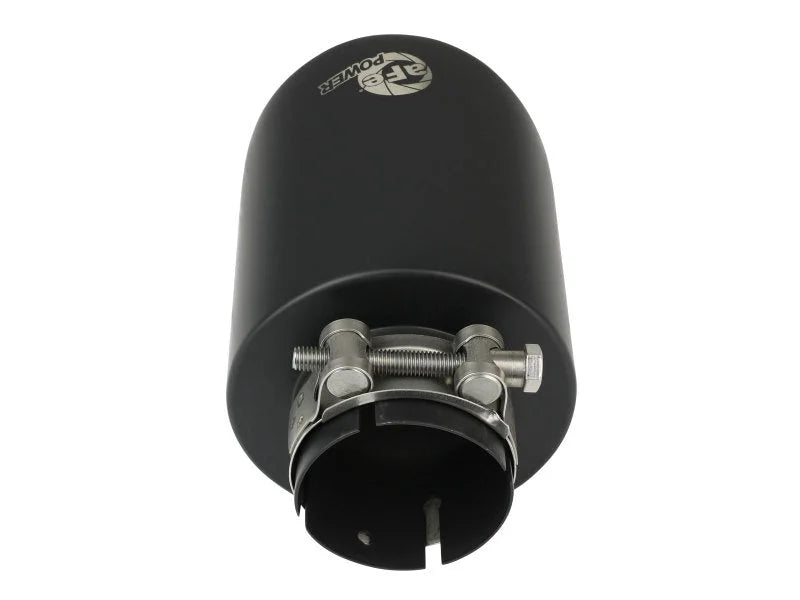 aFe Takeda 304 SS Clamp-On Exhaust Tip 2.5in. Inlet / 4.5in. Outlet / 7in. L - Black - Back View