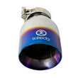 Load image into Gallery viewer, aFe Takeda 304 Stainless Steel Clamp-On Exhaust Tip 2.5in Inlet / 4in Outlet - Blue Flame - Back View