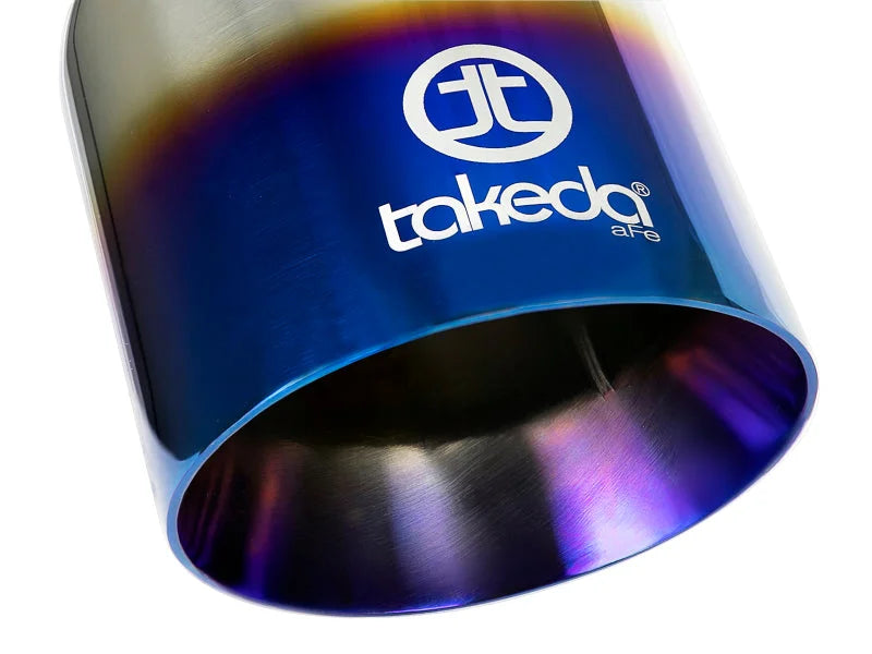 aFe Takeda 304 Stainless Steel Clamp-On Exhaust Tip 2.5in Inlet / 4in Outlet - Blue Flame - Additional View 5