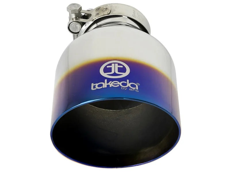 aFe Takeda 304 Stainless Steel Clamp-On Exhaust Tip 2.5in. Inlet / 4.5in. Outlet - Blue Flame - Additional View 5