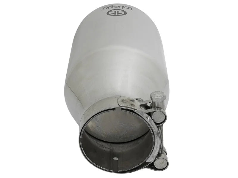 aFe Takeda 304 Stainless Steel Clamp-On Exhaust Tip 2.5in. Inlet / 4.5in. Outlet / 9in. L - Polished - Installation View
