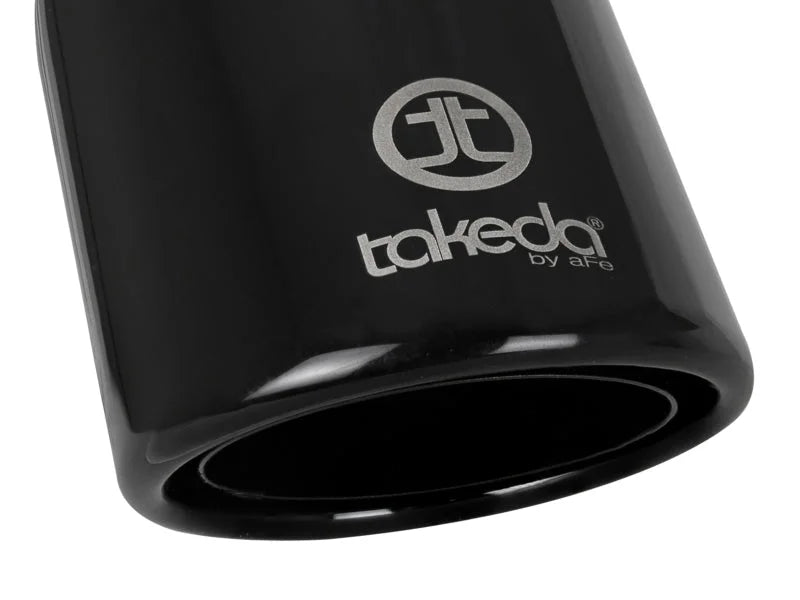 aFe Takeda 304 Stainless Steel Clamp-On Exhaust Tip 2.5in.Inlet / 4in Outlet - Black - Side View