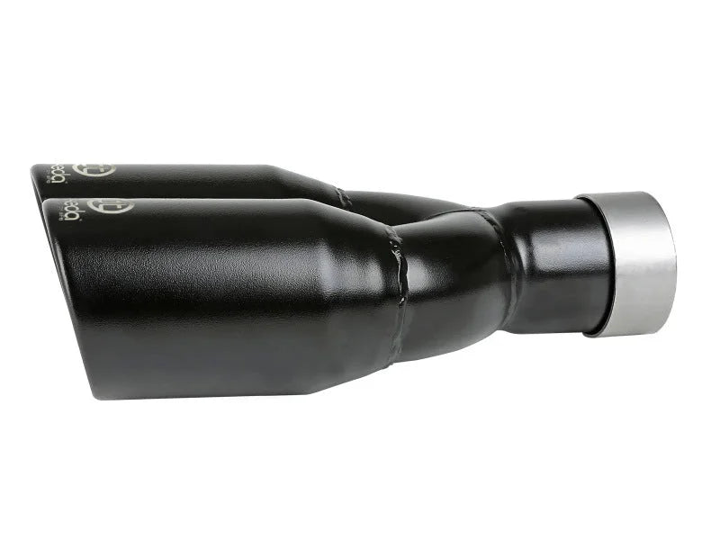 aFe Takeda 304 Stainless Steel Clamp-on Exhaust Tip Black 2-1/2ininlet x 3-1/2in Outlet X 12in L - Side View