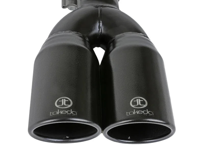 aFe Takeda 304 Stainless Steel Clamp-on Exhaust Tip Black 2-1/2ininlet x 3-1/2in Outlet X 12in L - Installation View