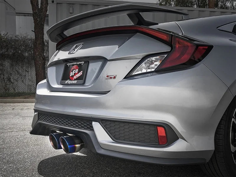 aFe Takeda 3in 304 SS Cat-Back Exhaust System w/ Blue Tips 2017 Honda Civic Si I4 1.5L (t) - Side View