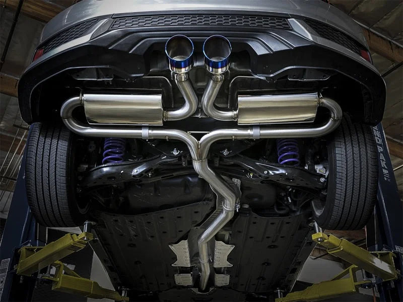 aFe Takeda 3in 304 SS Cat-Back Exhaust System w/ Blue Tips 2017 Honda Civic Si I4 1.5L (t) - Back View