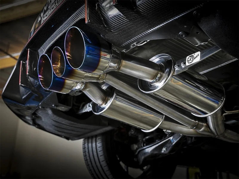 aFe Takeda 3in 304 SS Cat-Back Exhaust w/ Blue Flame Tips 2017+ Honda Civic Type R I4 2.0L (t) - Side View