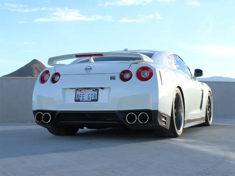 aFe Takeda 3in SS Exhaust Cat-Back 09-14 Nissan GTR V6 3.8L Carbon Fiber Tips - Side View
