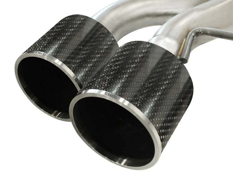 aFe Takeda 3in SS Exhaust Cat-Back 09-14 Nissan GTR V6 3.8L Carbon Fiber Tips - Installation View