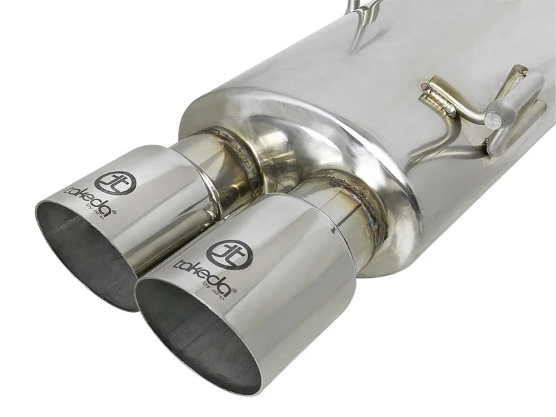 aFe Takeda 3in SS Exhaust Cat-Back 15-16 Subaru WRX/STI 2.0L/2.5L Polished Tips - Side View