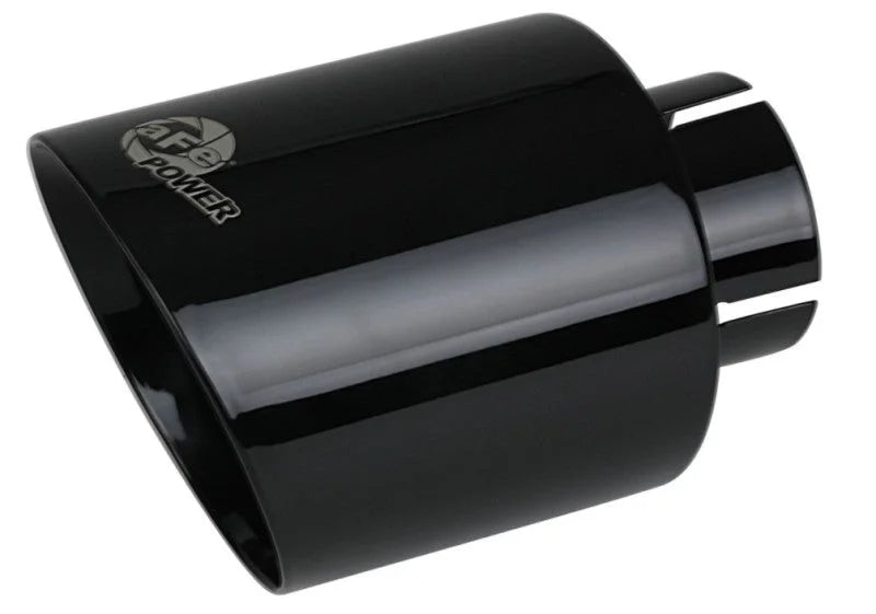 aFe Takeda 409 SS Clamp-On Exhaust Tip 2.5in. Inlet / 4.5in. Outlet / 7in. L - Black - Side View