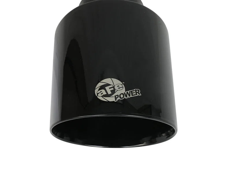 aFe Takeda 409 SS Clamp-On Exhaust Tip 2.5in. Inlet / 4.5in. Outlet / 7in. L - Black - Back View