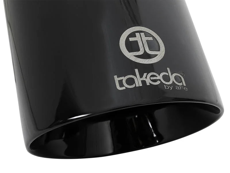 aFe Takeda 409 SS Clamp-On Exhaust Tip 2.5in. Inlet / 4.5in. Outlet / 9in. L - Black - Side View