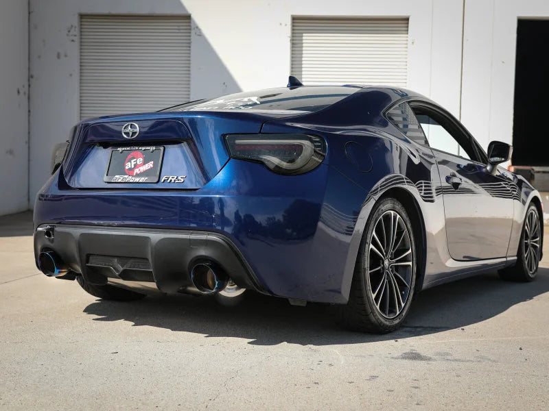 aFe Takeda Exhaust Axle-Back 13-15 Scion FRS / Subaru BRZ 304SS Blue Flame Dual Tips Exhaust - Installation View