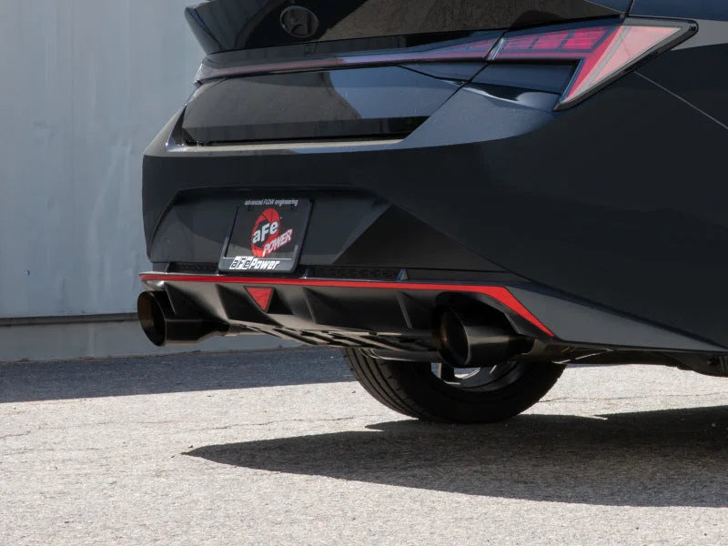 aFe Takeda Hyundai Elantra N 22-23 L4-2.0L (t) 3in 304 SS Cat-Back Exhaust w/ Black Tips - Side View