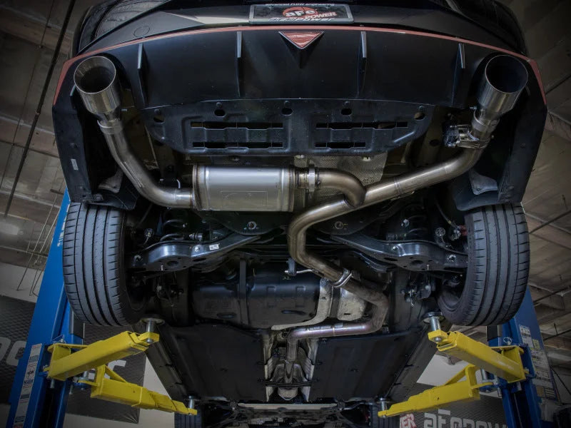 aFe Takeda Hyundai Elantra N 22-23 L4-2.0L (t) 3in SS Axle-Back Exhaust System w/ Black Tips - Back View