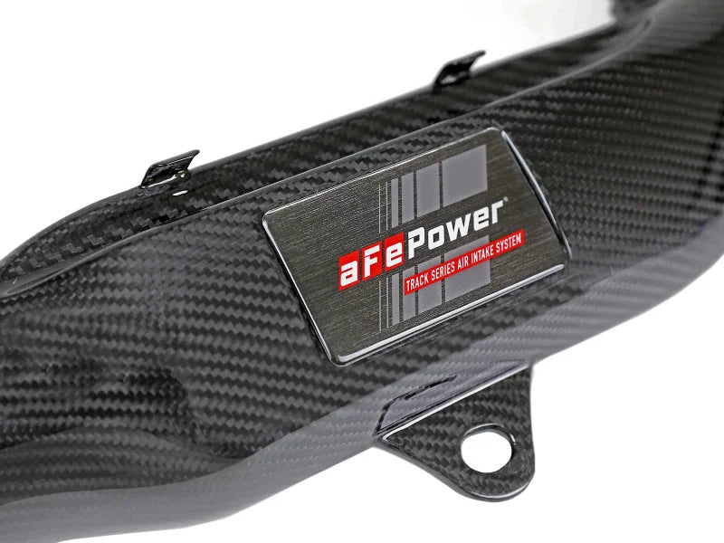 aFe Track Series Stg 2 Carbon Fiber Intake w/Pro 5R Media 15-20 BMW M3/M4(F80/82/83) L6-3.0L(tt) S55 - Back View