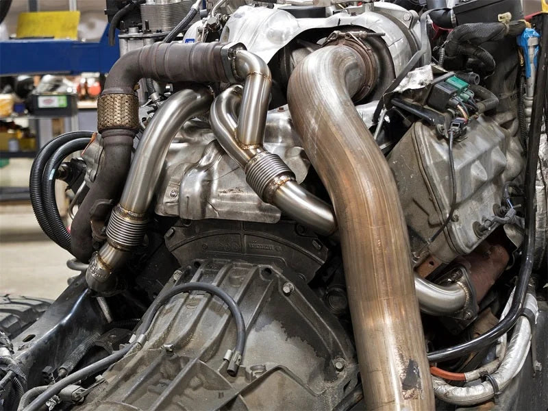 aFe Twisted Steel Header Up-Pipe 08-10 Ford Diesel Trucks V8-6.4L (td) - Side View