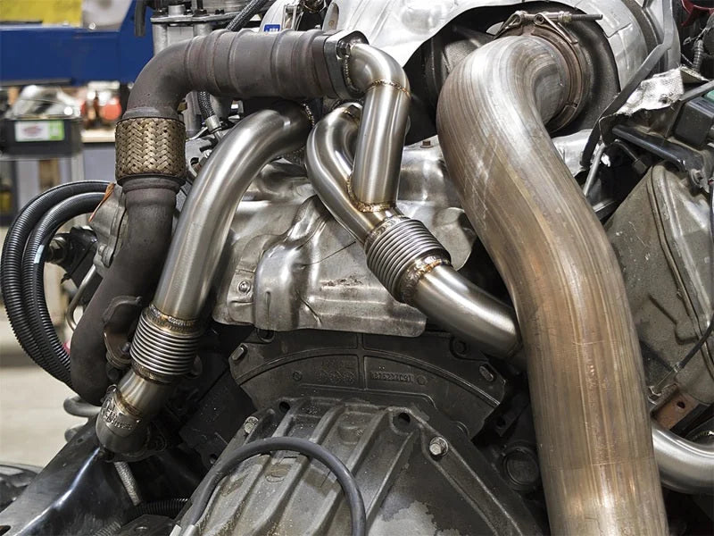 aFe Twisted Steel Power Package Up-Pipes / Manifold 08-10 Ford Diesel Trucks V8 6.4L (td) - Side View