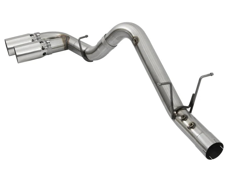 aFe Victory Series 4in 409-SS DPF-Back Exhaust w/ Dual Polished Tips 2017 GM Duramax V8-6.6L(td) L5P - Side View