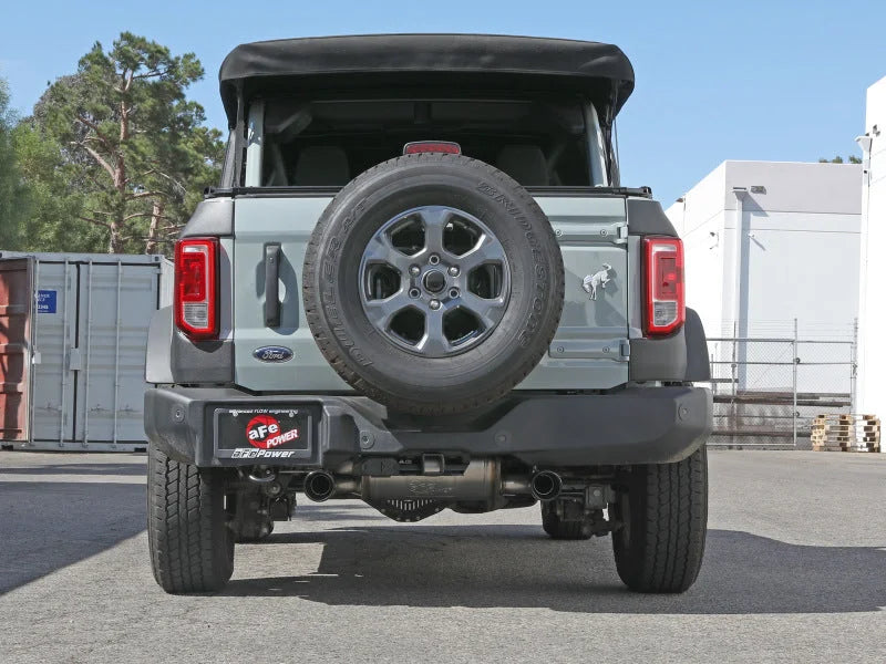 aFe Vulcan 3in 304 SS Axle-Back Exhaust 2021 Ford Bronco L4-2.3L (t)/V6-2.7L (tt) w/ Black Tips - Back View