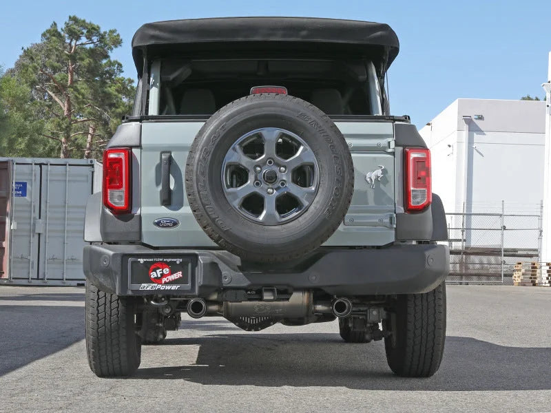 aFe Vulcan 3in 304 SS Axle-Back Exhaust 2021 Ford Bronco L4-2.3L (t)/V6-2.7L (tt) w/ Carbon Tips - Side View