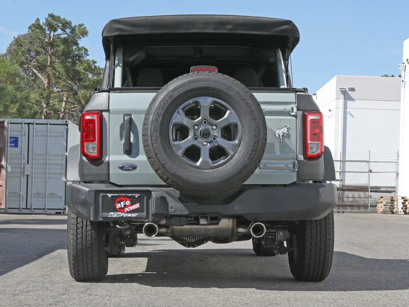 aFe Vulcan 3in 304 SS Axle-Back Exhaust 2021 Ford Bronco L4-2.3L (t)/V6-2.7L (tt) w/ Polished Tips - Side View