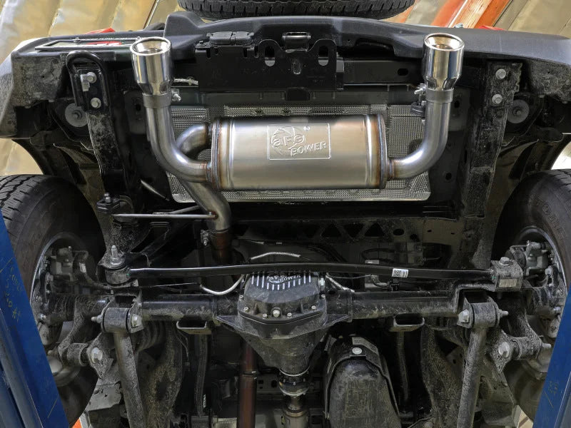 aFe Vulcan 3in 304 SS Axle-Back Exhaust 2021 Ford Bronco L4-2.3L (t)/V6-2.7L (tt) w/ Polished Tips - Back View