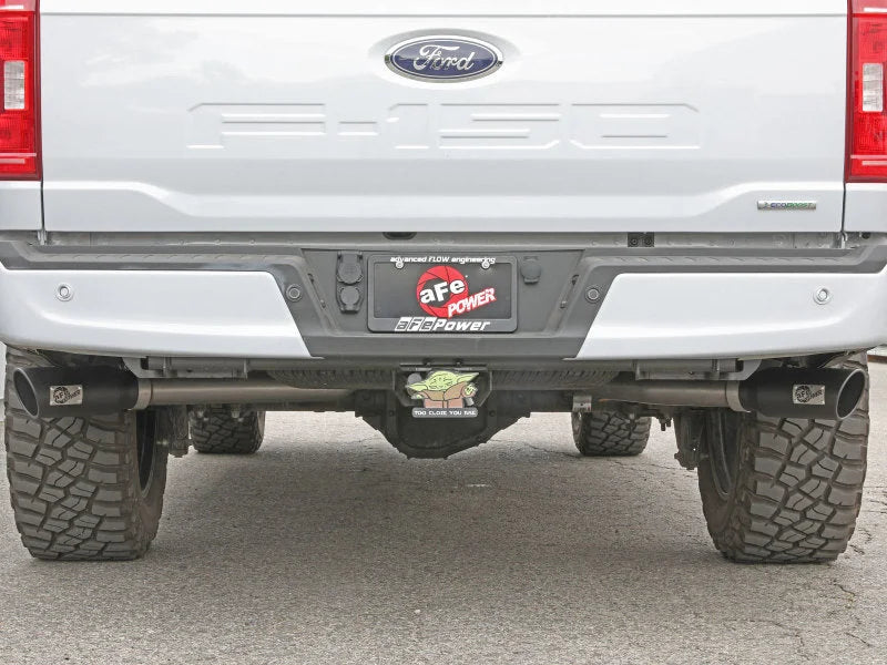 aFe Vulcan 3in 304 SS Cat-Back Exhaust 2021 Ford F-150 V6 2.7L/3.5L (tt)/V8 5.0L w/ Black Tips - Side View