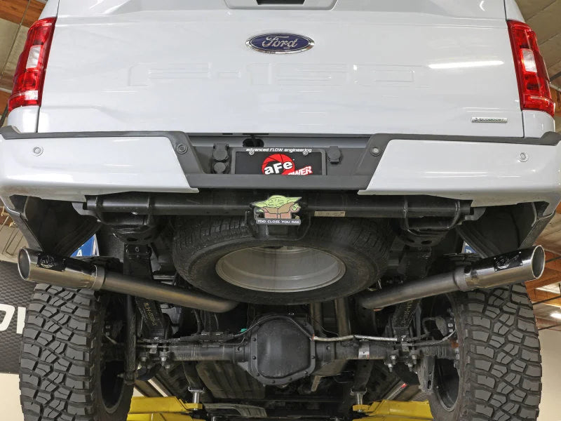 aFe Vulcan 3in 304 SS Cat-Back Exhaust 2021 Ford F-150 V6 2.7L/3.5L (tt)/V8 5.0L w/ Black Tips - Installation View