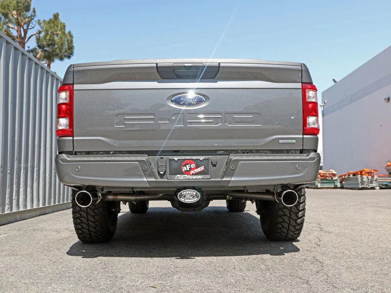 aFe Vulcan 3in 304 SS Cat-Back Exhaust 2021 Ford F-150 V6 2.7L/3.5L (tt)/V8 5.0L w/ Polished Tips - Side View