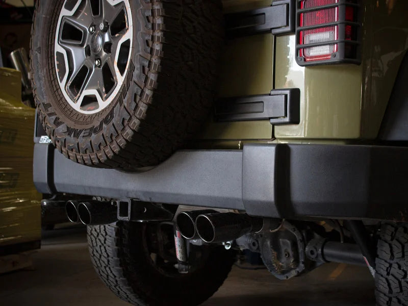 aFe Vulcan Series 2.5in 304SS Cat-Back Exhaust 07-18 Jeep Wrangler (JK) V6-3.6/3.8L w/ Black Tips - Side View