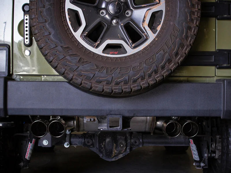 aFe Vulcan Series 2.5in 304SS Cat-Back Exhaust 07-18 Jeep Wrangler (JK) V6-3.6/3.8L w/ Black Tips - Installation View