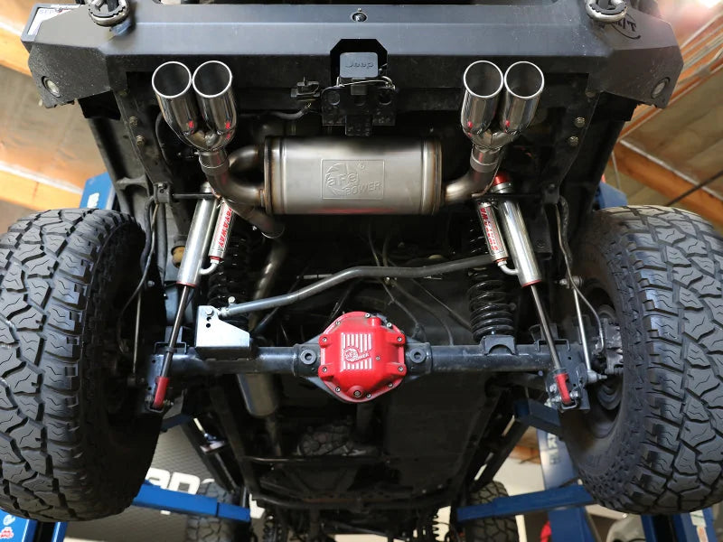 aFe Vulcan Series 2.5in 304SS Cat-Back Exhaust 07-18 Jeep Wrangler (JK) V6-3.6/3.8L w/ Polished Tips - Back View