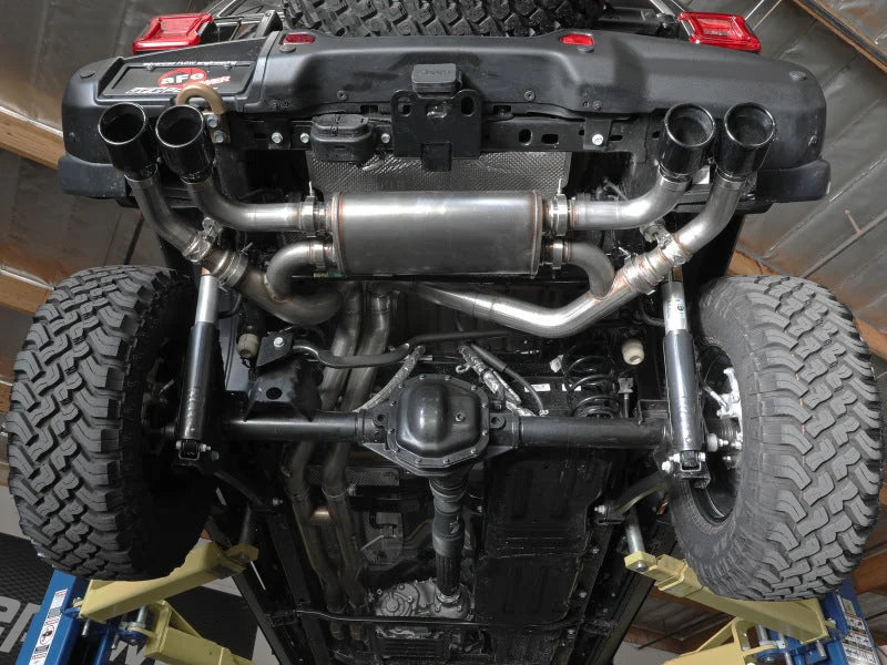 aFe Vulcan Series 2.5in 304SS Cat-Back Exhaust 2021+ Jeep Wrangler 392 6.4L w/ Black Tips - Back View