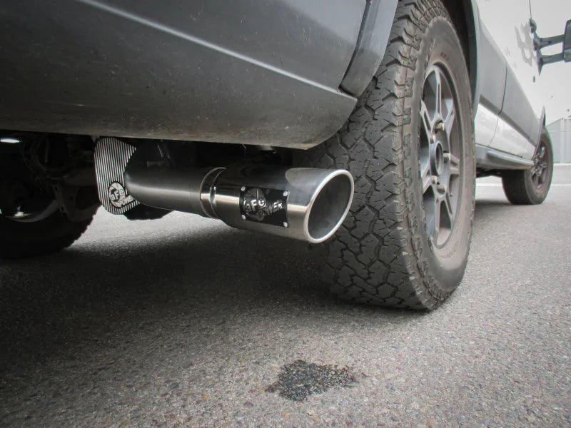 aFe Vulcan Series 3 1/2in 304 SS Cat-Back 13-19 Ford Transit V6 3.5 Twin Turbo w/ Polished Tip - Back View