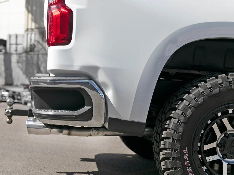 aFe Vulcan Series 3in-2-1/2in 304 SS Cat-Back 2019 GM Silverado 1500 V8-5.3L w/ Polished Tips - Side View